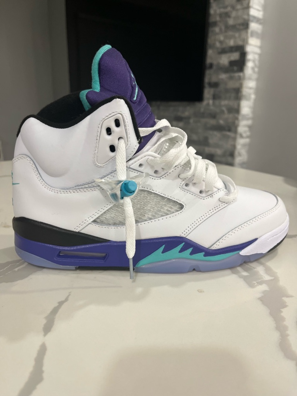 Jordan Retro High-Top Sneakers in White with Purple and Teal Accents
